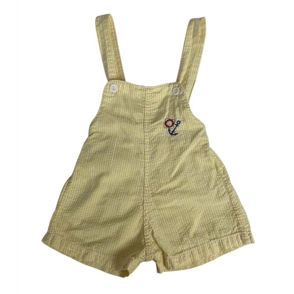 Vintage JC Penneys Toddle Time Size 0-3 MO Yellow Seersucker Romper Sailor